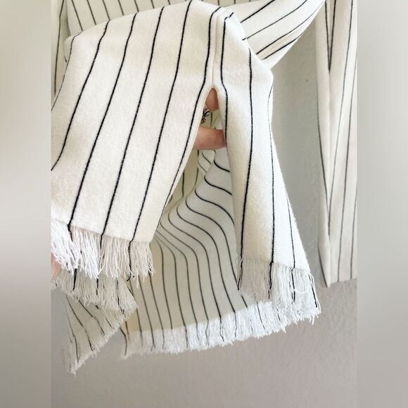 Theory Hayden O Reverie V-Neck Stripe Fringe Pullover Sweater small - Picture 6 of 7